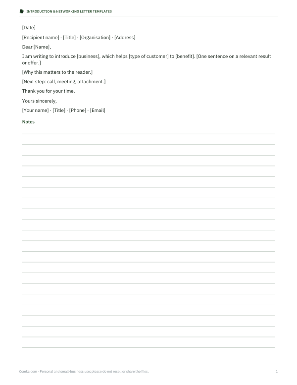 Preview of Business Introduction Letter Template