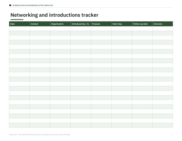 Preview of Printable Networking Contact Tracker