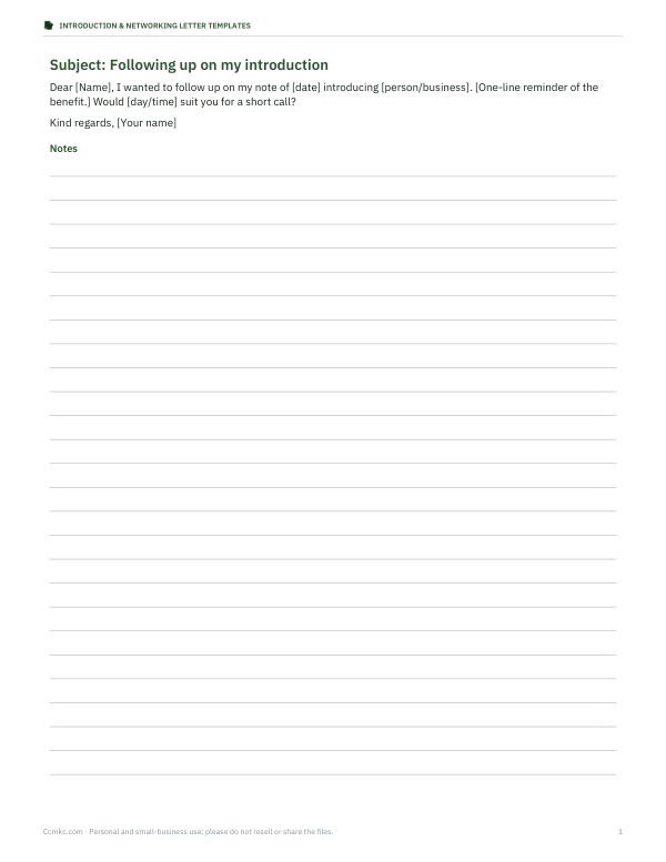 Preview of Printable Follow-Up Letter Template