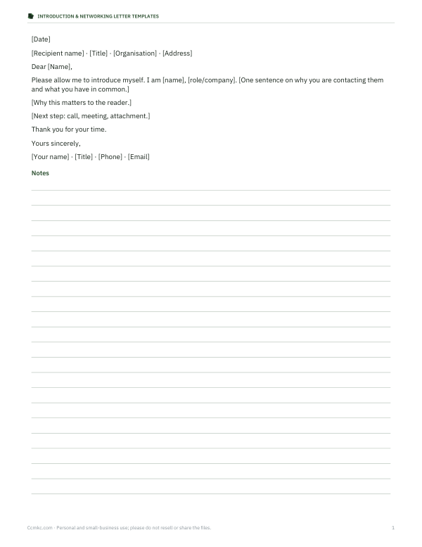 Preview of Self-Introduction Letter Template